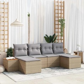 vidaXL Σετ Καναπέ Κήπου με μαξιλάρι 6 pcs Μπεζ Πολυ ράταν