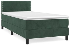 vidaXL Κρεβάτι Boxspring με Στρώμα Σκούρο Πράσινο 90x190 εκ. Βελούδινο