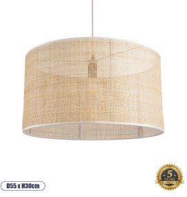 01822 GloboStar® YOTTO 01822 Boho Κρεμαστό Φωτιστικό Καπέλο Μονόφωτο 1 x E27 IP20 Μπεζ Ξύλο - Μ55 x Π55 x Y30cm