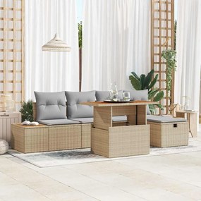 vidaXL Σετ Καναπέ 6 Τεμαχίων με Μαξιλάρια σε Μπεζ Πολυ Ράττανα