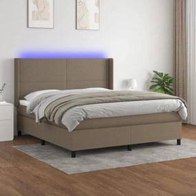 Κρεβάτι Boxspring με Στρώμα & LED Taupe 180x200 εκ. Υφασμάτινο
