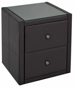 Κομοδίνο Mesa 329, Σκούρο καφέ, 57x46x41cm, Οικολογικό δέρμα, Ινοσανίδες μέσης πυκνότητας, Επεξεργασμένο γυαλί