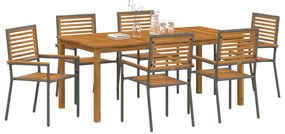 vidaXL Σέτ φαγητού για κήπο 7 pcs Γκρι Πολυ ράταν