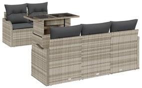 vidaXL Σετ καναπέ κήπου 6 τεμαχίων με μαξιλάρια ανοιχτό γκρι πολυ ρατάν