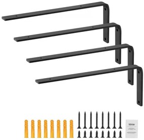 VEVOR Shelf Bracket, Heavy Duty Floating Shelf Brackets 10 x 6 in, 4 Pcs Brackets for Shelves, 5mm Thick Matte Black L Shelf Bracket,Steel Shelving Brackets with 160 lbs Load Capacity