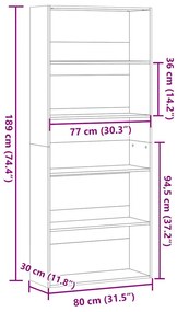 Ντουλάπι βιβλίων καπνιστή δρυς 80x30x189 cm Κατασκευασμένο ξύλο - Καφέ