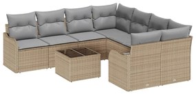 vidaXL Σετ Καναπέ Κήπου με μαξιλάρι 9 pcs Μπεζ, Γκρι 55 x 55 x 37 εκ