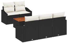 vidaXL Σετ 6 Τεμαχίων Καναπέ Κήπου με Μαξιλάρια Μαύρο Πολυ Ρατάν Ακακία
