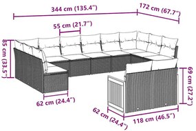 vidaXL Σαλόνι Κήπου 12 Τεμαχίων Μαύρο Συνθετικό Ρατάν με Μαξιλάρια