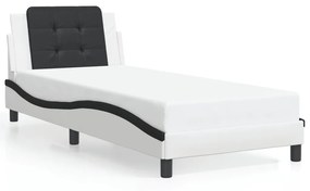 vidaXL Πλαίσιο Κρεβατιού με LED Λευκό/Μαύρο 90x190εκ. Συνθετικό Δέρμα