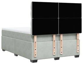 Κρεβάτι Boxspring με Στρώμα Ανοιχτό Γκρι 160x200 εκ. Βελούδινο - Γκρι