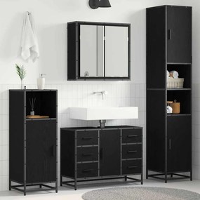 vidaXL Σετ Επίπλων Μπάνιου με ράφι 4 pcs Μαύρη Οξυά Επεξεργασμένο ξύλο