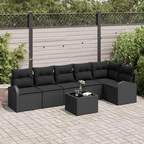 vidaXL Σετ Καναπέ Κήπου με μαξιλάρι 7 pcs Μαύρο Πολυ ράταν