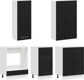 vidaXL Μονάδα κουζίνας LUCCA 5 pcs Μαύρο Επεξεργασμένο Ξύλο