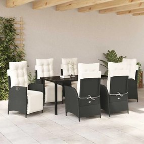 vidaXL Σέτ φαγητού για κήπο 7 pcs Μαύρο Πολυ ράταν