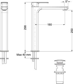 Eurorama Quadra 144309P Chrome- Μπαταρία για επιτραπέζιο νιπτήρα
