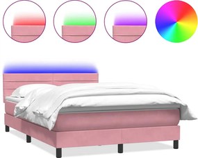 vidaXL Κρεβάτι Boxspring με Στρώμα &amp; LED ροζ 140x220 cm Βελούδινο