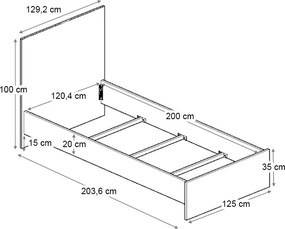 Κρεβάτι Troy Megapap χρώμα καρυδί 120x200εκ.