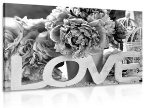 Εικόνα με τη ρομαντική επιγραφή Love σε ασπρόμαυρο - 90x60