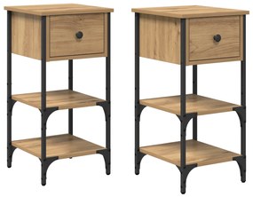 vidaXL Κομοδίνα 2 τεμαχίων Χειροποίητο Δρυς 34x36x70 εκ. Επεξεργασμένο Ξύλο