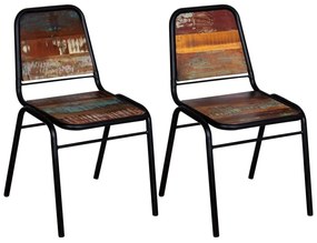 Καρέκλες Τραπεζαρίας 2 τεμ. από Μασίφ Ανακυκλωμένο Ξύλο - Πολύχρωμο