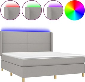 vidaXL Κρεβάτι Boxspring με Στρώμα &amp; LED Αν.Γκρι 160x200εκ. Υφασμάτινο
