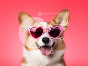 Intra Συλλεκτικό Ξύλινο Παζλ Plywood  4mm - Corgi Dog με γυαλιά ηλίου σε σχήμα καρδιάς Σε Ξύλινο Κουτί - Διαστάσεις: 10x10 cm – 25 κομμάτια