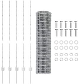 vidaXL Φράχτης με Στήλες. Ασημί 1.2 x 10 m Ατσάλι