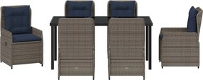 vidaXL Σέτ φαγητού για κήπο με μαξιλάρι 7 pcs Γκρι Πολυ ράταν