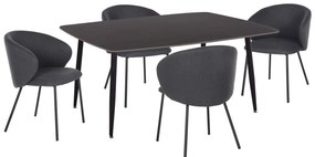 Σετ Τραπεζαρίας RAVEN C21069.02 5τεμ. Κεραμική Επιφάνεια Μαύρο Μάρμαρο &amp; 4 Καρέκλες 160x80x74 εκ.