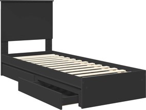 vidaXL Κρεβάτι Αποθήκης Μαύρο 75 x 190 cm Επεξεργασμένο Ξύλο