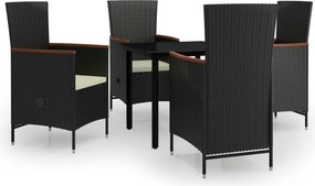 vidaXL Σετ Τραπεζαρίας Κήπου 5 Τεμαχίων Μαύρο με Μαξιλάρια