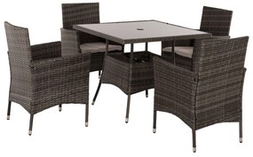 Σετ Τραπεζαρίας Εξωτ.Χώρου 5Τμχ Καφέ Rattan-Μεταλλικός Σκελετός-Γυάλινη Επιφάνεια