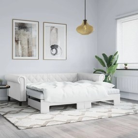Καναπές Κρεβάτι Συρόμενος Λευκός 90x200 εκ. από Συνθετικό Δέρμα - Λευκό