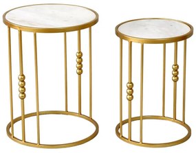 Side tables for living room set of 2 Emiliane Inart gold metal-white marble 41x41x53 εκ.