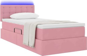 vidaXL LED Κρεβάτι αποθήκευσης με στρώμα Ροζ 100 x 200 cm Βελούδο