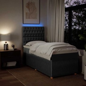 vidaXL Κρεβάτι Boxspring με Στρώμα Σκούρο Γκρι 90x200 εκ. Υφασμάτινο