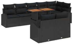 vidaXL Σετ Διατροφής Κήπου 9 Κομματιών με Μαξιλάρια Μαύρο Πολυ Ρατάν Ακακίας