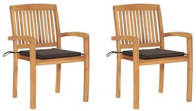 vidaXL Καρέκλες Κήπου 2 τεμ. από Μασίφ Ξύλο Teak με Taupe Μαξιλάρια