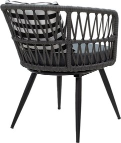 Πολυθρόνα Naoki pakoworld μέταλλο μαύρο-pe γκρι-μαξιλάρι ασπρόμαυρο