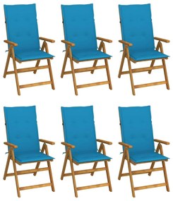 Καρέκλες Κήπου Πτυσσόμενες 6 τεμ. από Ξύλο Ακακίας με Μαξιλάρια - Μπλε