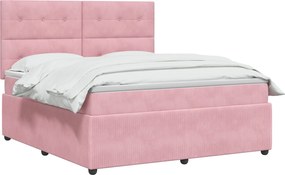 vidaXL Κρεβάτι box spring με στρώμα Ροζ 140 x 190 cm Βελούδο