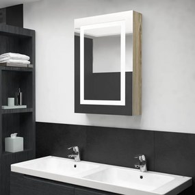 Καθρέφτης Μπάνιου με Ντουλάπι &amp; LED Χρώμα Δρυός 50x13x70 εκ. - Καφέ