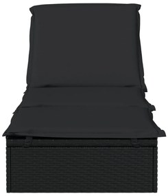 Ξαπλώστρα Μαύρη 201 x 55 x 62 εκ. Συνθετικό Ρατάν με Μαξιλάρι - Μαύρο