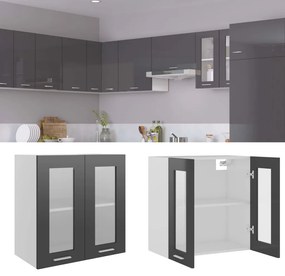 vidaXL Ντουλάπι Κρεμαστό με Τζάμι Γυαλ. Γκρι 60x31x60 εκ. Μοριοσανίδα