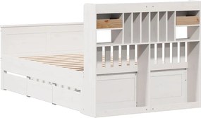 vidaXL Κρεβάτι Βιβλιοθήκη Χωρίς Στρώμα Λευκό 135x190 εκ Μασίφ Πεύκο