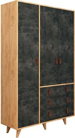Τριφυλλη Ντουλαπα Δρυς/Σκουρο Γκρι CHUNKY 52x120x187
