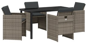 vidaXL Σετ 5 Τεμαχίων Δείπνου Κήπου με Μαξιλάρια Γκρι Πολυ Ρατάν