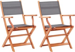 vidaXL Καρέκλες Πτυσσόμενες 2τεμ. Γκρι Μασίφ Ξύλο Ευκαλύπτου/Τεξτιλίνη