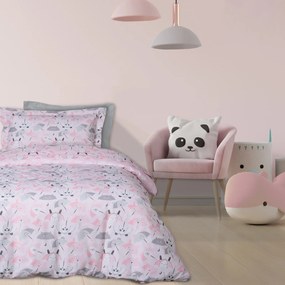 Σετ Παπλωματοθήκη 2 Όψεων Polycotton Μονή 160x240εκ. 4878 Γκρι-Λευκό-Ροζ Das Kids